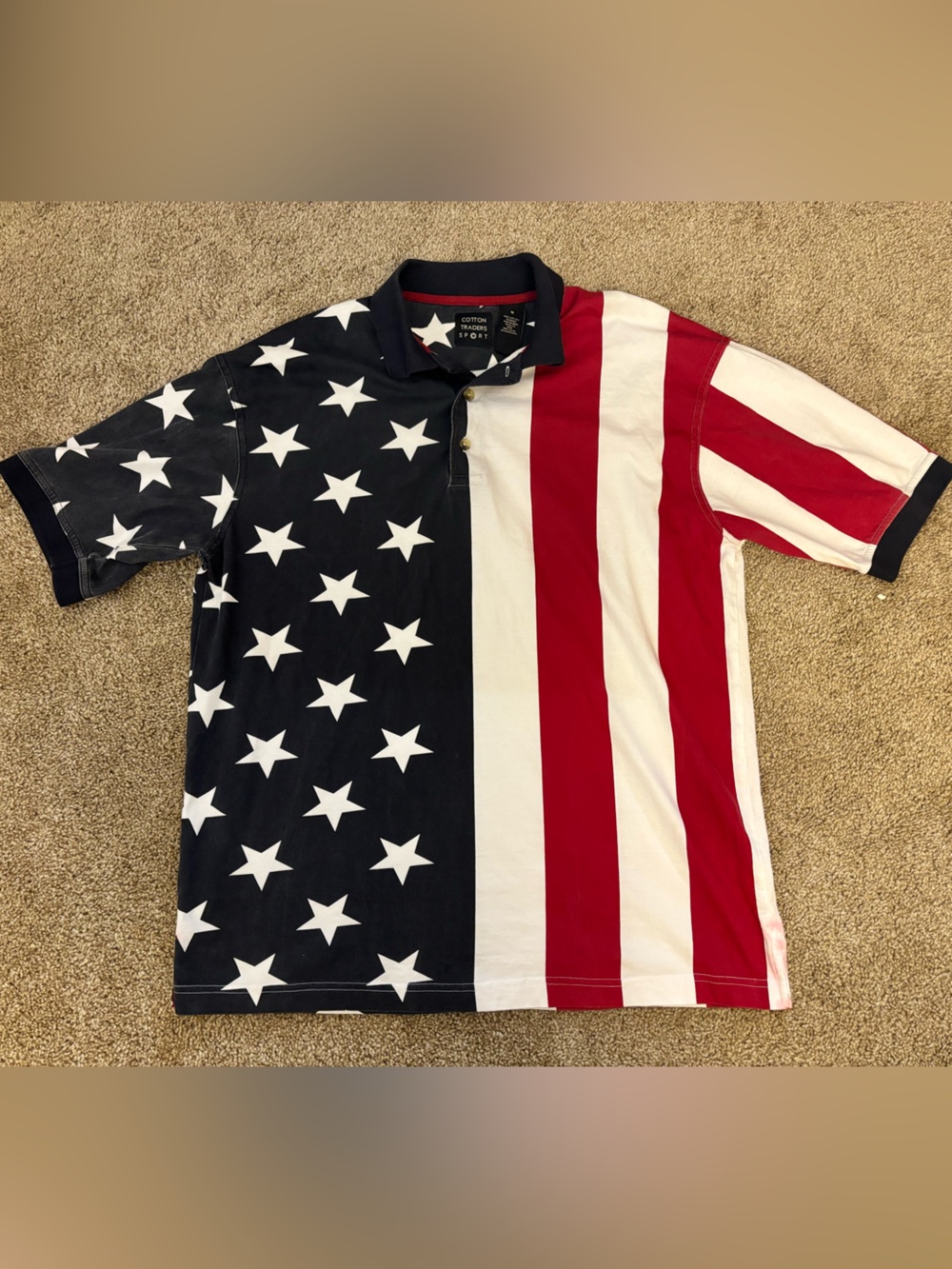 Cotton Traders Sport American Flag Polo Shirt Men’s Medium USA 100% Cotton